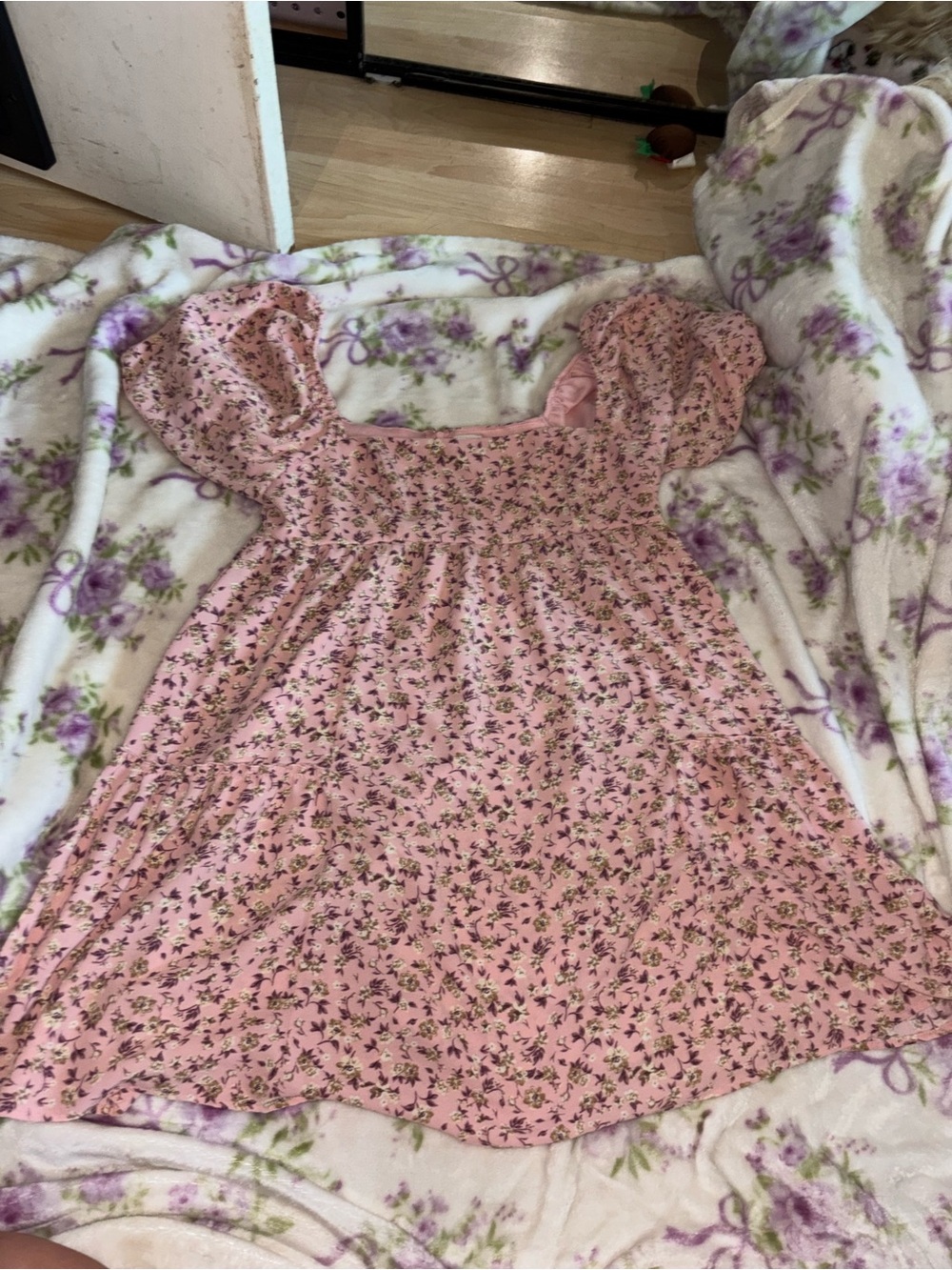 Pink Floral Puff-Sleeve Casual Dress